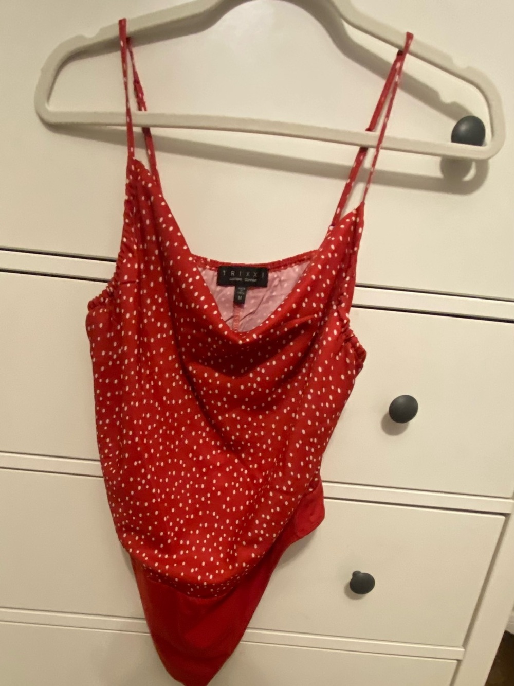 Trixxi Red Polka Dot Cowl Neck Women’s Body Suit